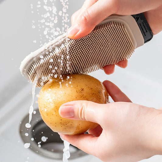 2-in-1 Food-Grade Silicone Fruit & Vegetable Cleaning Brush (Brush & Scraper)