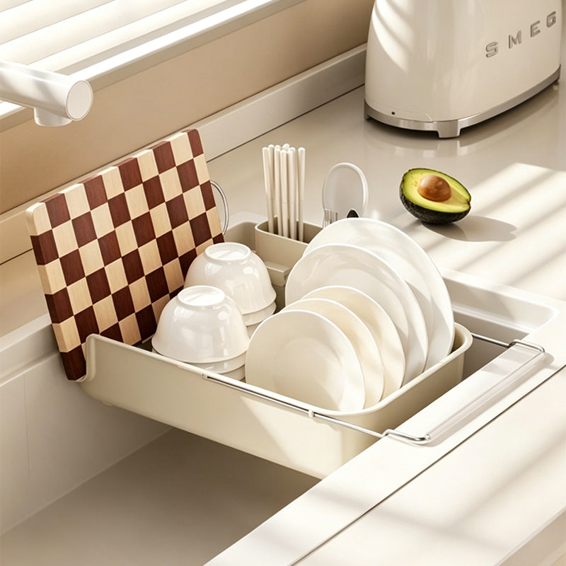 Large Capacity Expandable Over Sink Dish Drying Rack with Utensil Holder
