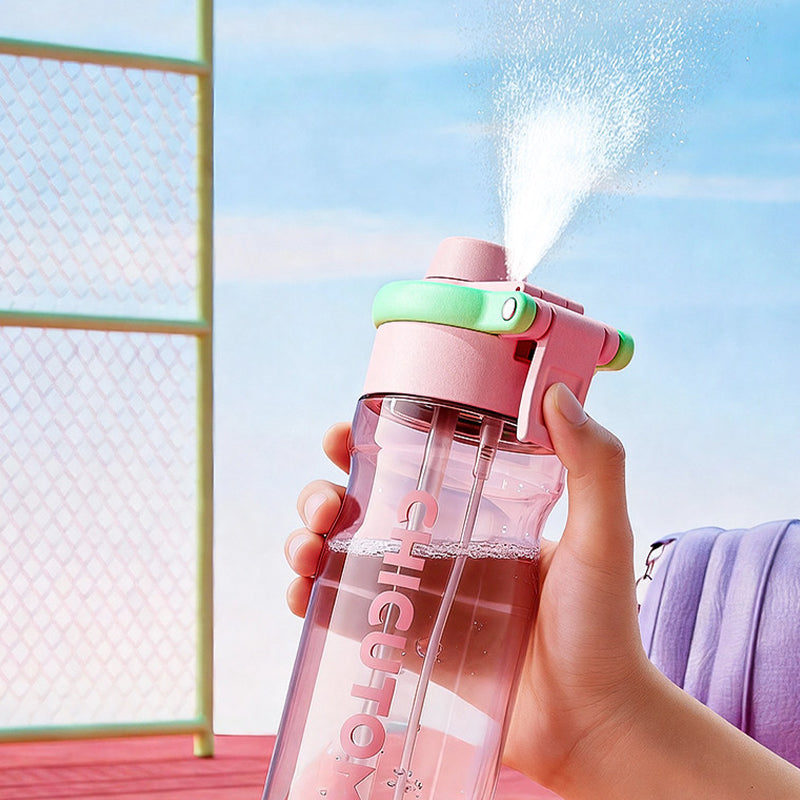750ml Portable Mist Water Bottle with Dual Drinking Spouts