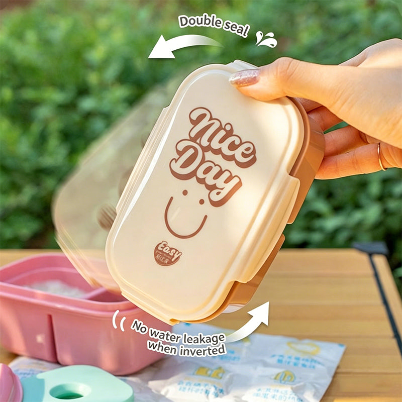 Portable Kids Fresh-Keeping Bento Box with Ice Pack & Compartments