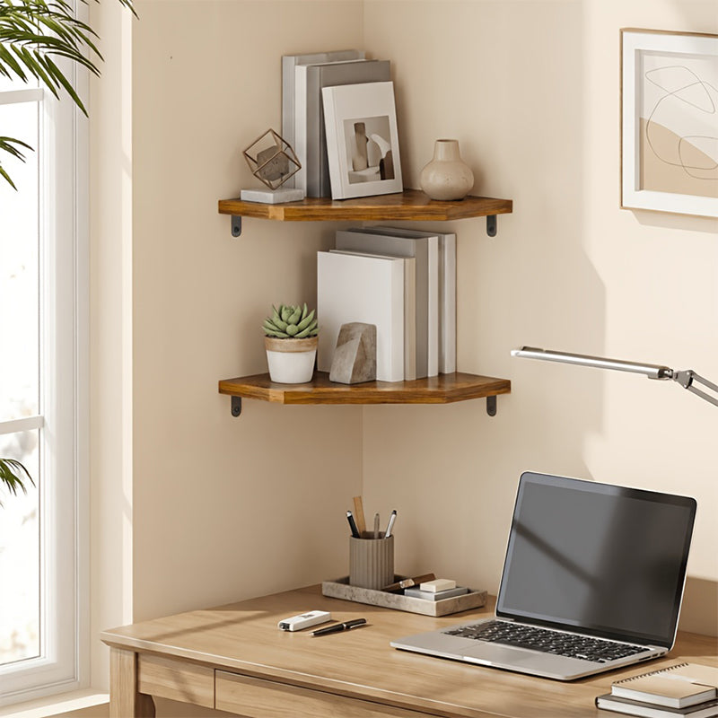 Wood Corner Wall Shelf Fan Shaped Storage Rack