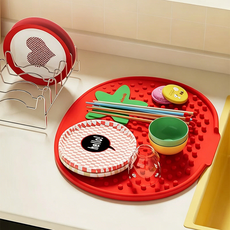 13° Sloped Tomato-Style Silicone Dish Drying Mat–Large Capacity & Leak-Proof Design