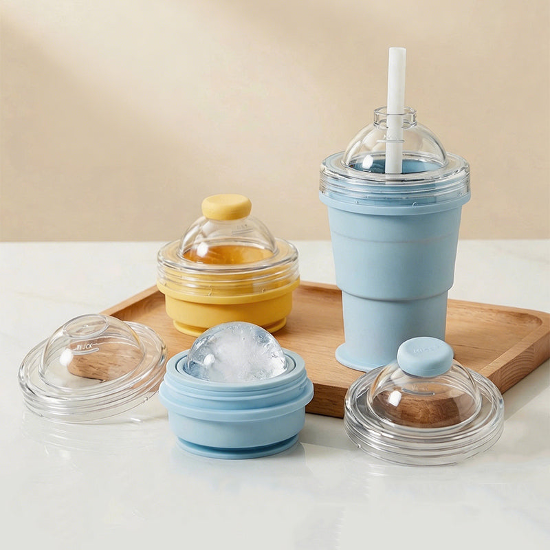 Foldable Ice Ball Cup – 2-in-1 Ice Maker & Drinking Bottle