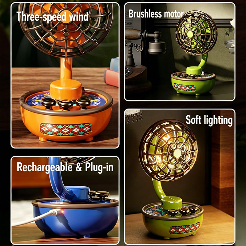 Portable Retro Fan with 3 Speeds & Ambient Light