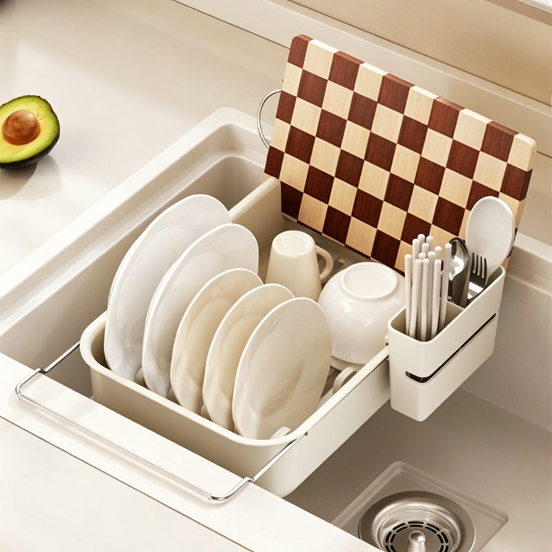 Large Capacity Expandable Over Sink Dish Drying Rack with Utensil Holder