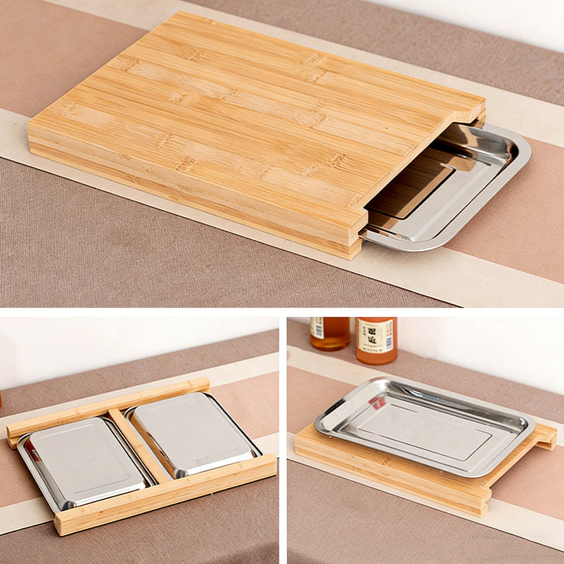 Bamboo Cutting Board with Built-In Pull-Out Tray