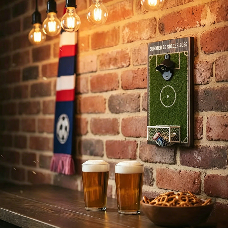 Soccer Field Wall Bottle Opener with Cap Catcher