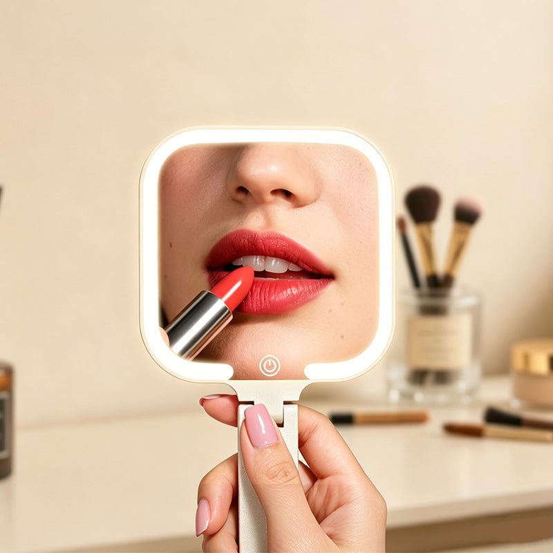 Smart Handheld LED Makeup Mirror with Foldable Design