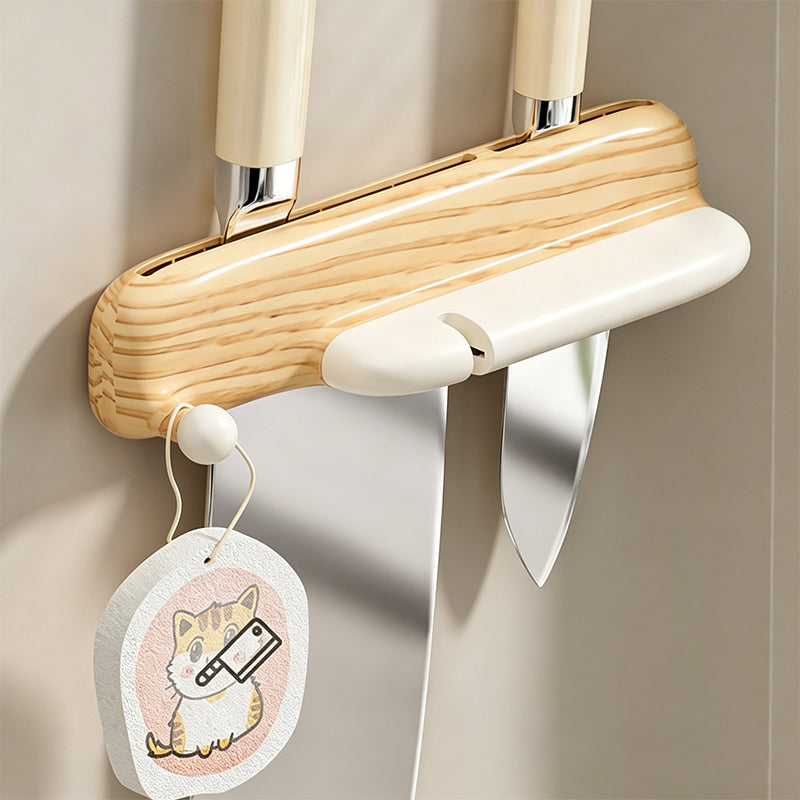 No-Drill Wall-Mounted Knife Holder with Magnetic Sharpener