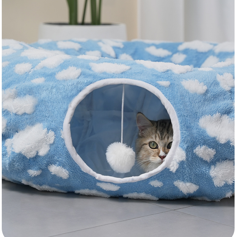 Fabric & Canvas Tunnel Cat Bed with Cushion