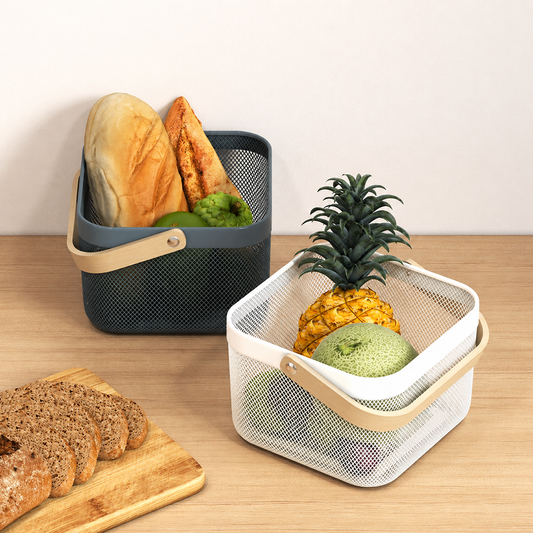 Metal Storage Basket with Wooden Handle