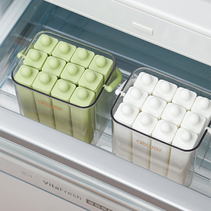 Silicone Ice Stick Tray with Individual Covered Molds & Storage Bucket with Handle