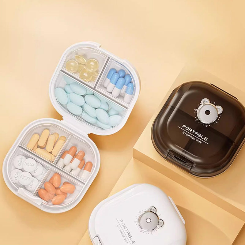 Portable Multi-Compartment Pill Organizer with Intake Counter