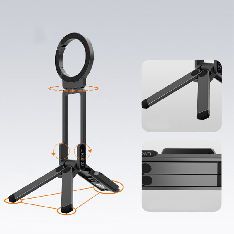 Dual-Sided Magnetic Phone Stand, 180° Rotating Foldable Tripod with Strong Base & Hanging Hook