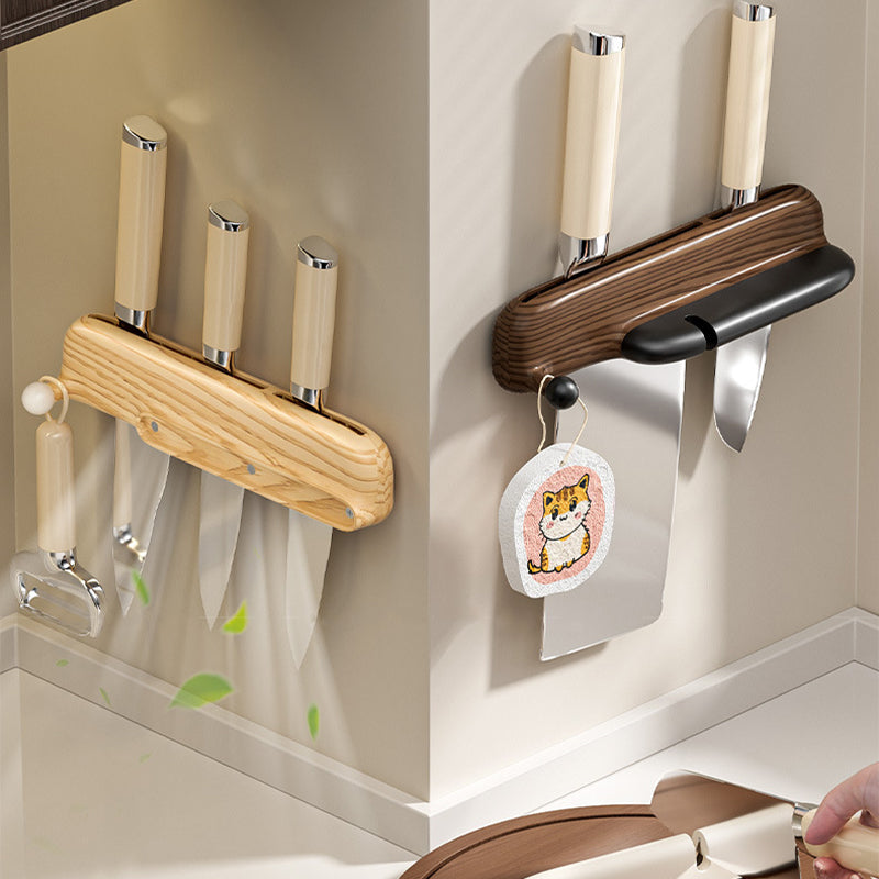 No-Drill Wall-Mounted Knife Holder with Magnetic Sharpener