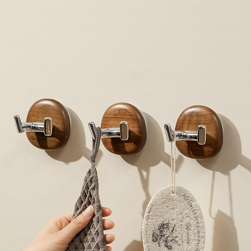 Premium Walnut Double Hook with Suction Cup – Removable & No Trace
