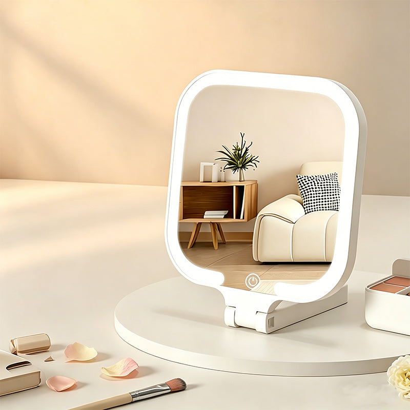 Smart Handheld LED Makeup Mirror with Foldable Design