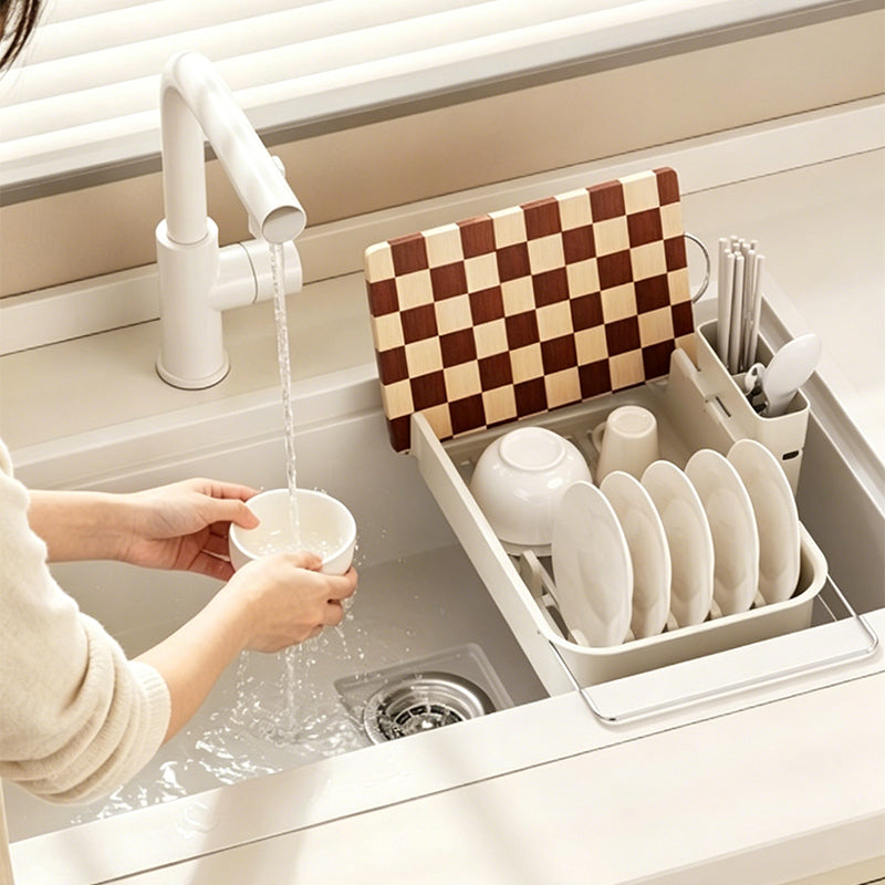 Large Capacity Expandable Over Sink Dish Drying Rack with Utensil Holder