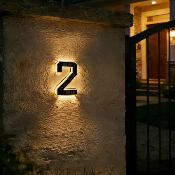 Solar Powered LED House Number Sign with Automatic Lighting