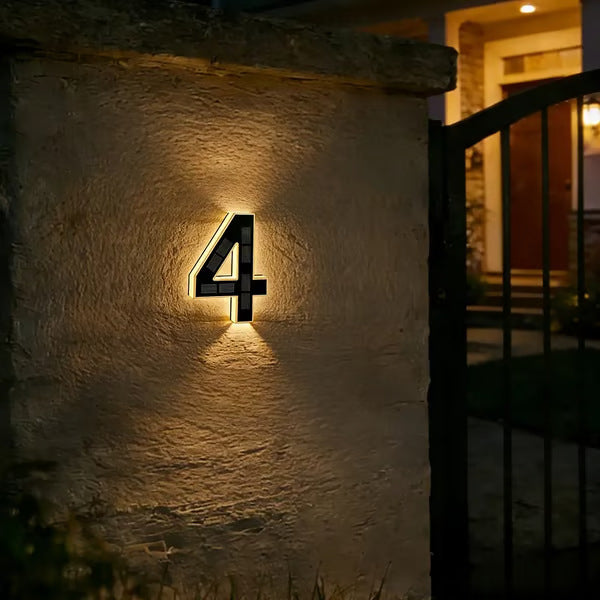 Solar Powered LED House Number Sign with Automatic Lighting