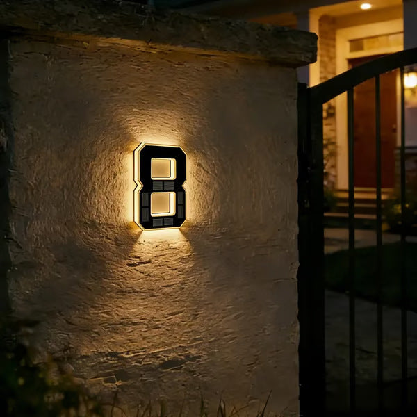 Solar Powered LED House Number Sign with Automatic Lighting
