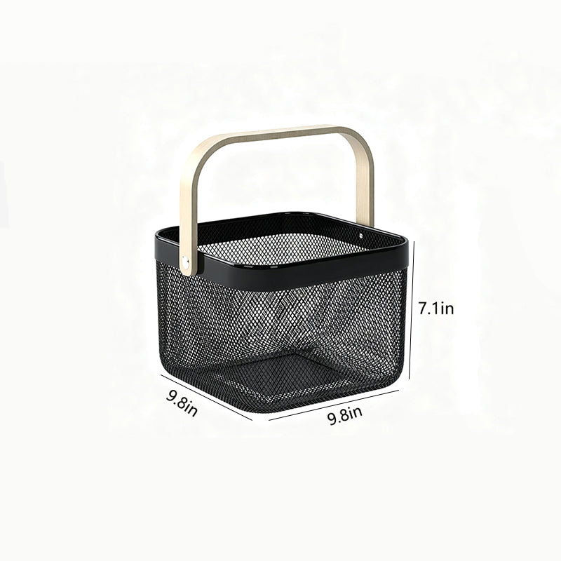 Metal Storage Basket with Wooden Handle