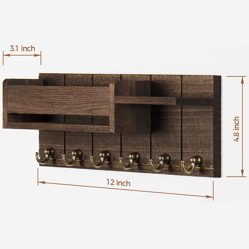 Wooden Wall-Mounted Key Holder with Mail Organizer Tray