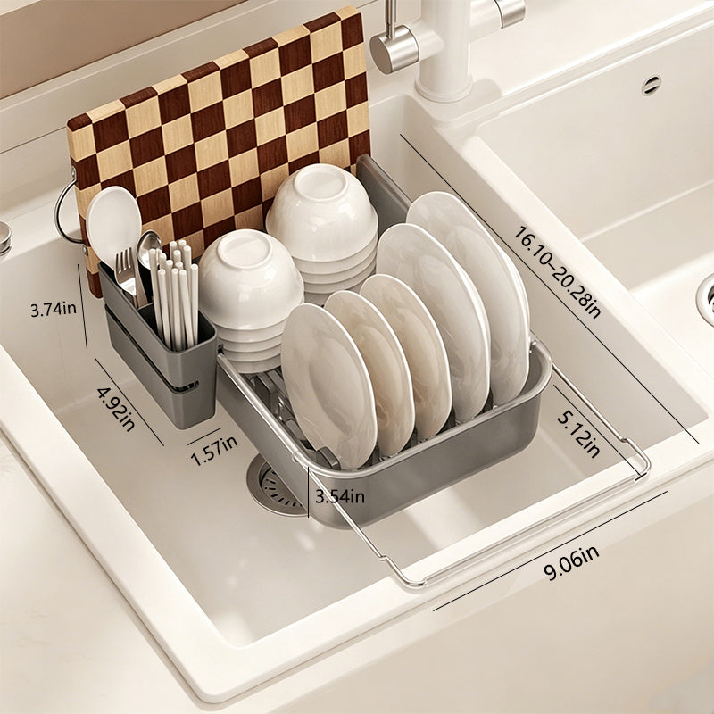 Large Capacity Expandable Over Sink Dish Drying Rack with Utensil Holder