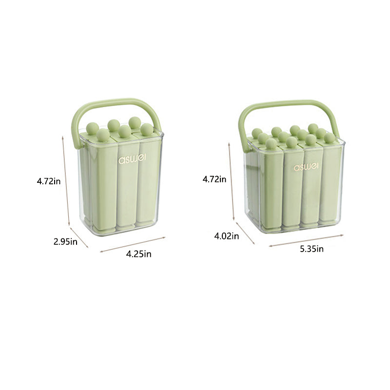 Silicone Ice Stick Tray with Individual Covered Molds & Storage Bucket with Handle