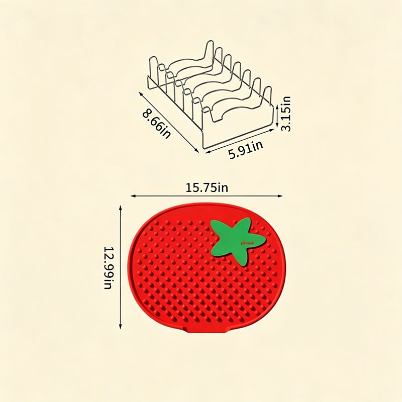 13° Sloped Tomato-Style Silicone Dish Drying Mat–Large Capacity & Leak-Proof Design