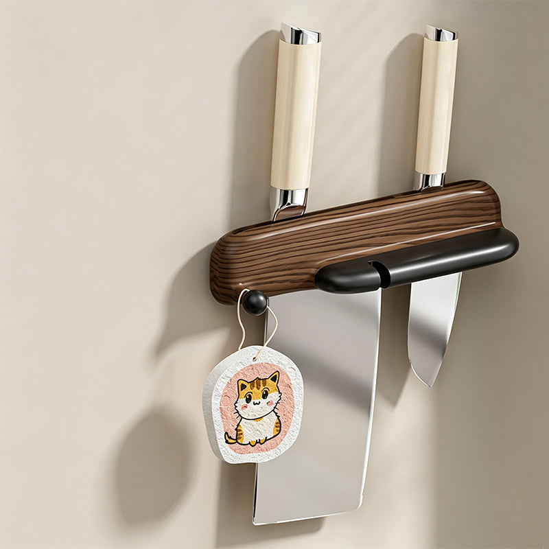 No-Drill Wall-Mounted Knife Holder with Magnetic Sharpener