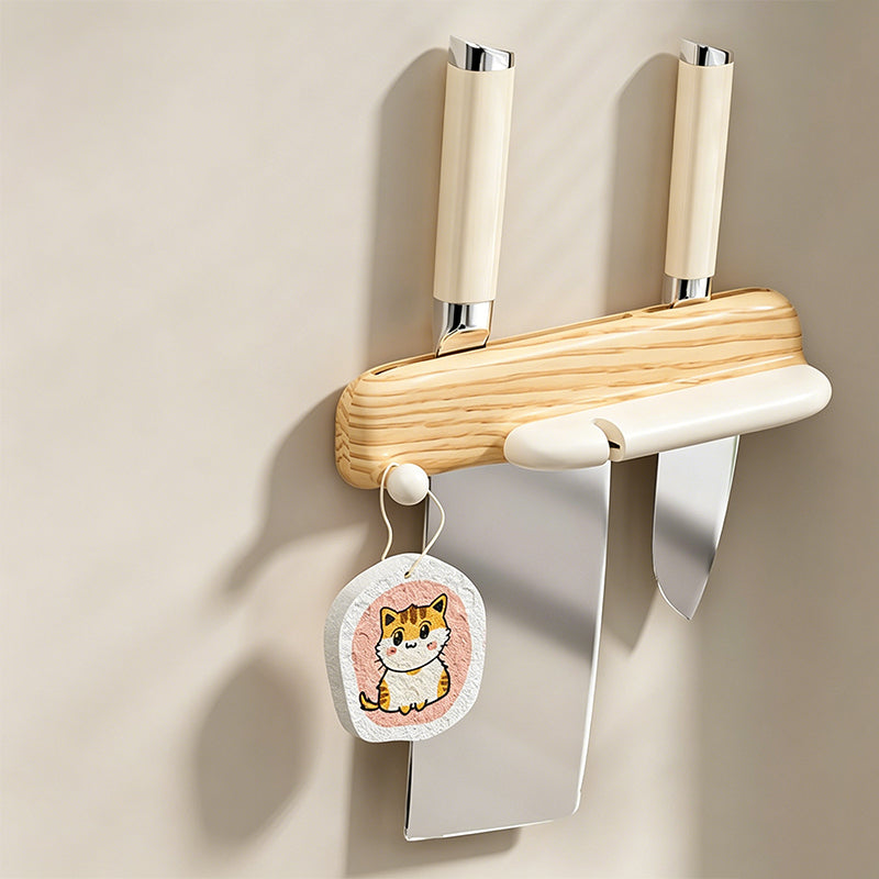 No-Drill Wall-Mounted Knife Holder with Magnetic Sharpener