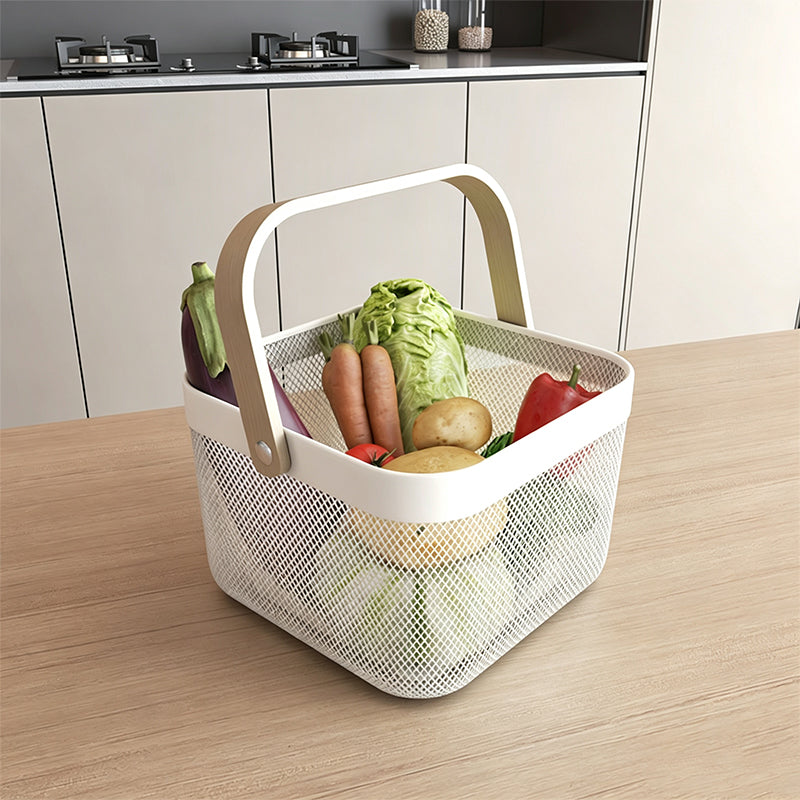 Metal Storage Basket with Wooden Handle