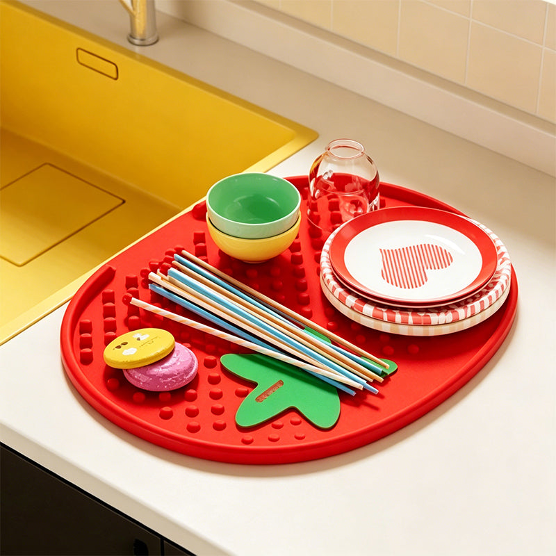 13° Sloped Tomato-Style Silicone Dish Drying Mat–Large Capacity & Leak-Proof Design