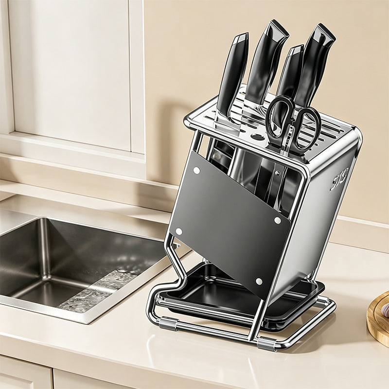 Ventilated Stainless Steel Knife Holder with Removable Drip Tray