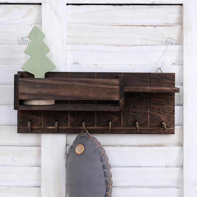 Wooden Wall-Mounted Key Holder with Mail Organizer Tray