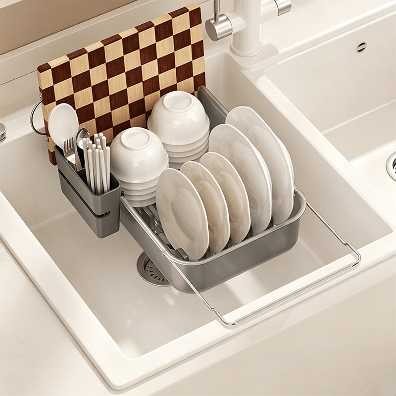 Large Capacity Expandable Over Sink Dish Drying Rack with Utensil Holder