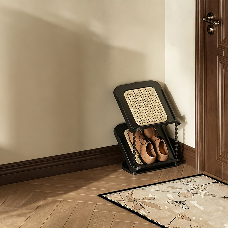 Space-Saving Slim Vertical Rattan Shoe Rack Organizer