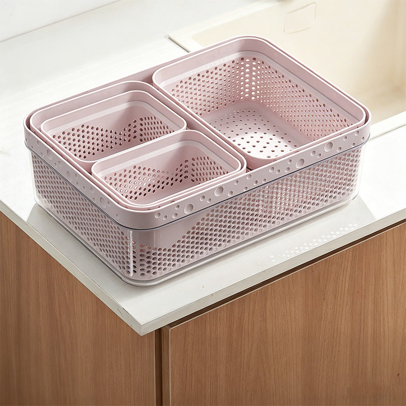 Large Capacity 2-Tier Stackable Square Drain Basket Set