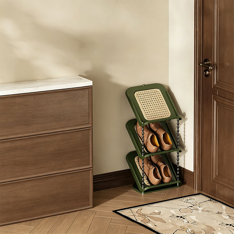 Space-Saving Slim Vertical Rattan Shoe Rack Organizer