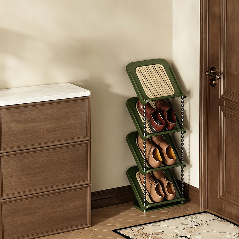 Space-Saving Slim Vertical Rattan Shoe Rack Organizer