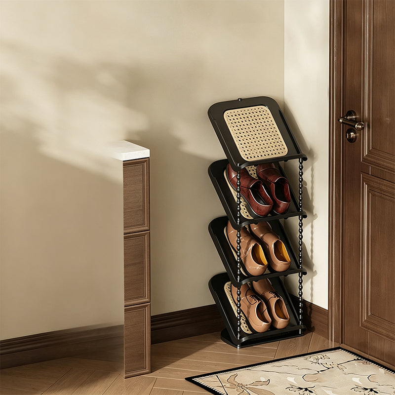 Space-Saving Slim Vertical Rattan Shoe Rack Organizer