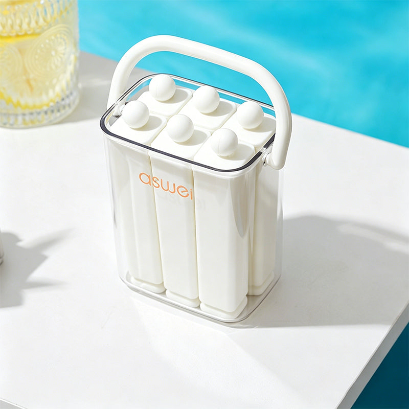 Silicone Ice Stick Tray with Individual Covered Molds & Storage Bucket with Handle