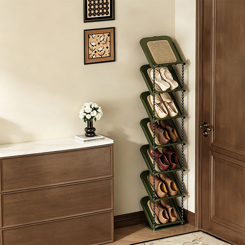 Space-Saving Slim Vertical Rattan Shoe Rack Organizer