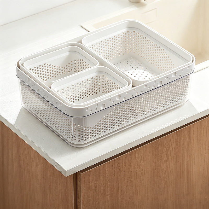 Large Capacity 2-Tier Stackable Square Drain Basket Set