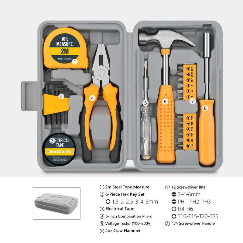 24-Piece Portable Carbon Steel Home Repair Tool Kit