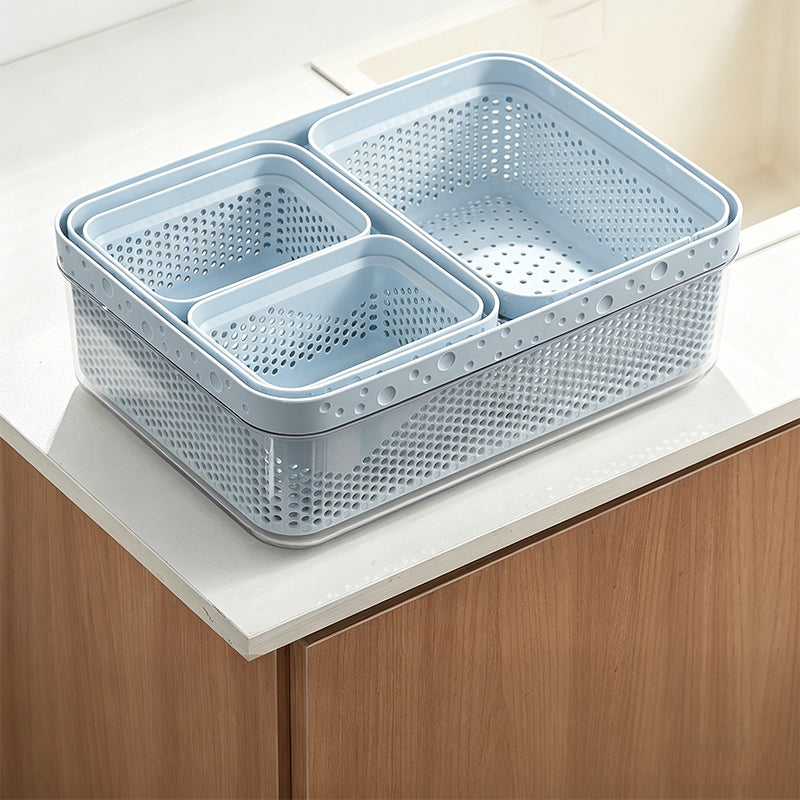 Large Capacity 2-Tier Stackable Square Drain Basket Set
