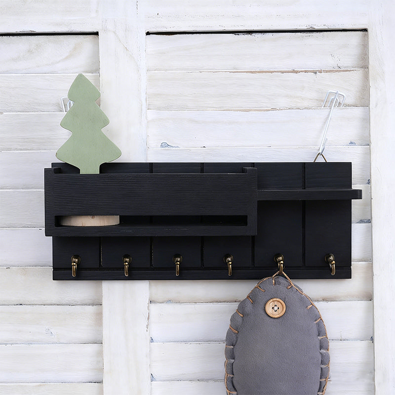 Wooden Wall-Mounted Key Holder with Mail Organizer Tray