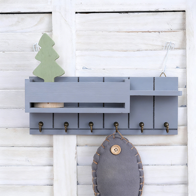Wooden Wall-Mounted Key Holder with Mail Organizer Tray